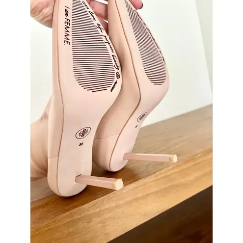 NWOT Femme LA Whistler Leather Pointed Stiletto Knee High Boots Latte 38 / 7.5