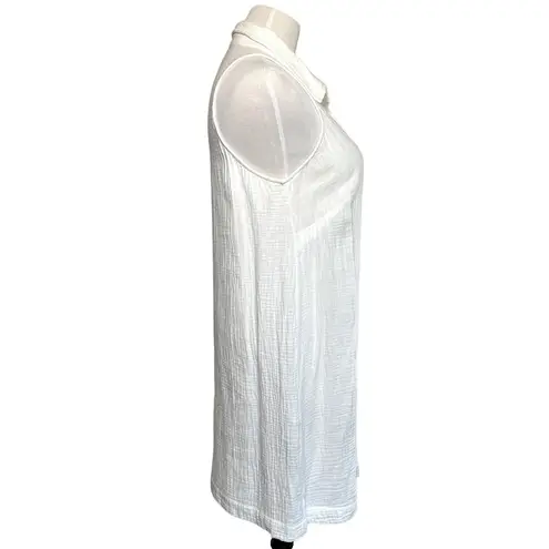 Monrow Gauze Cotton Henley Halter Collared Button Sleeveless Dress White Small