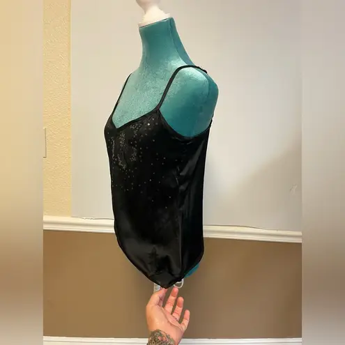 Black Sequin Mesh Cami Top – Floral Embellished | Size M | Y2K Party Glam Size M