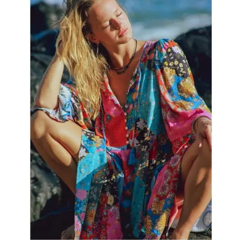 Spell & the Gypsy Bohemian Patchwork 70s Witchy Cha Cha Maxi Dress Size Large Blue - Image 8