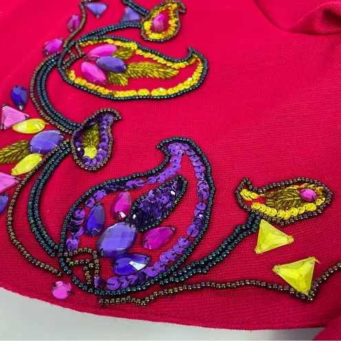 Outlander Vintage Wool Bolero Jacket Medium 80s 90s Beaded Jewel Pink Fancy