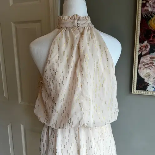 AQUA Blush Pink Gold Metallic Halter Neck Party Dress Ruffle Hem Whimsical thumbnail 4