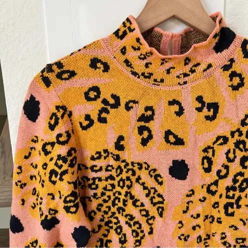 Farm Rio NWT Palms Mock Neck Sweater Long Sleeve Mini Dress in Pink & Leopard