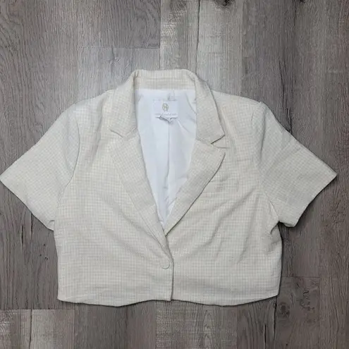 house of harlow 1960 crop checkered cream short sleeve blazer size medium White