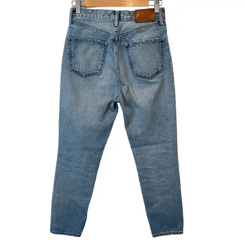 Moussy Vintage Glen Boy Straight High Waisted Barrel Jeans Size 26 Minimalist Blue