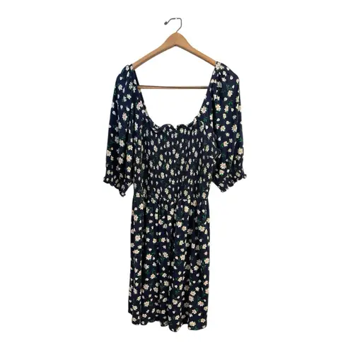 Draper James Jo Dee Dress Navy Blue Magnolia Floral Smocked Top Stretchy - Large
