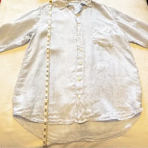 CP Shades Romy Linen Shirt Blue White Stripe Print size Small