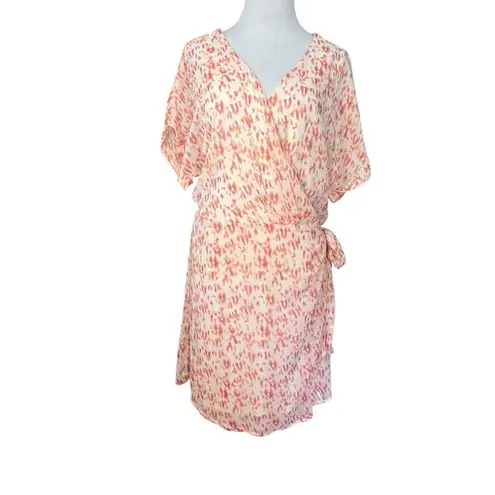 All in Favor Simone Floral Wrap Front Minidress in Multi Animal Peach Women XL - Image 3
