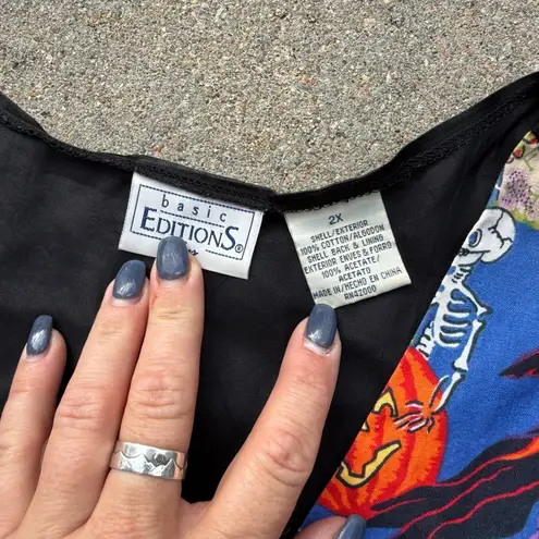 Vintage 90s Basic Editions Halloween Vest Jack'o'Lantern Ghost Bat Full Moon 2X Black