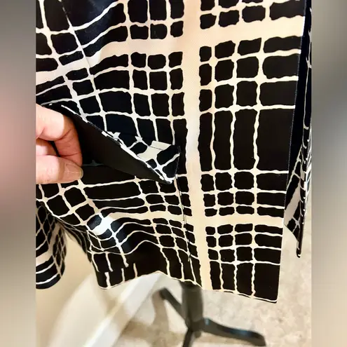 Pendleton Black & White Open Front Silk Jacket 3/4 Sleeve w/ Pockets Sz 10💛
