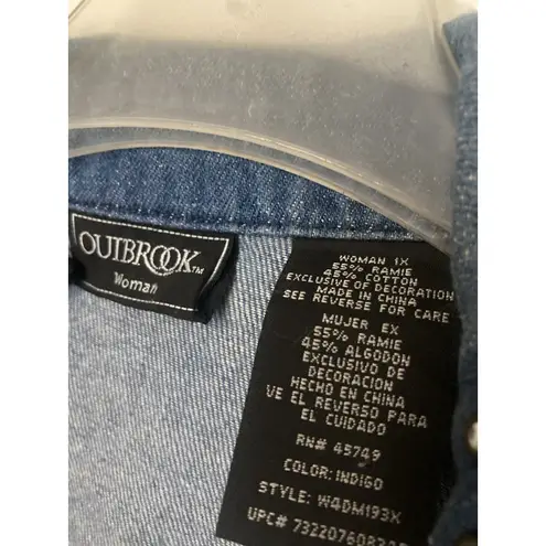 Vtg Y2K Denim Studded Jacket Rhinestones Blue Jean 1X Pockets OUT BROOK Size XL