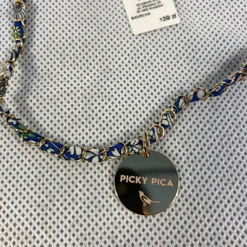 Picky Pica NWT Necklaces Mix of Cotton fabric, Silver Chain and Brass Plate