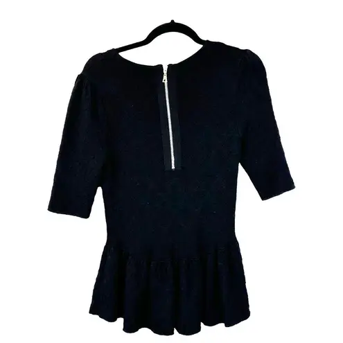 Torn By Ronny Kobo Black Peplum Knit Monochrome Black Blouse Size Large