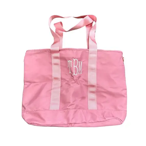 MarleyLilly Marleylily Classic "TBM" Embroidered Tote Bag with Crossbody Strap in Pink