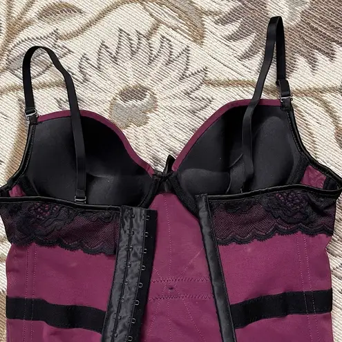 Purple & Black Bustier Top Lace Corset Lingerie Strapless M Medium