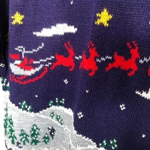 Vintage Santa Claus ugly Christmas sweater scene Blue