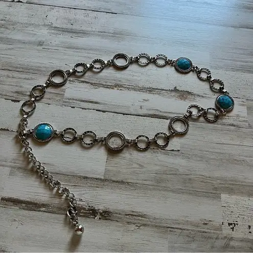 2000s Silver Chain Belt Teal Gem