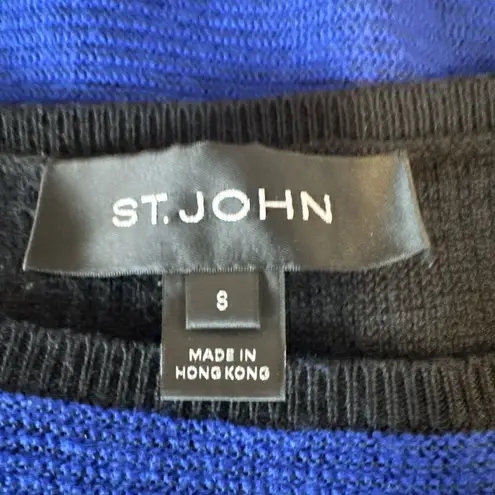 St. John Womens Bateau Neck Sweater Size 8 Cobalt Blue Black Wool Santana Knit