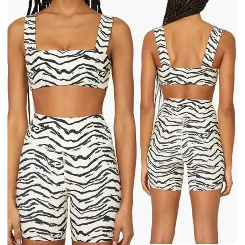 We Wore What  Tiger Striped Bandeau Bra Top & Biker Shorts Set White/Black Womens S