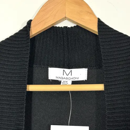 Magaschoni NWT Black Ribbed Trim Gold Zipper Pockets Cardigan Sweater