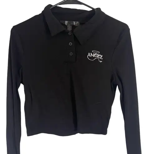 Faded Rose Grunge Size Large Black Cropped Angel Devil Long Sleeve Top