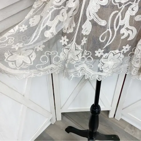 En Crème Boho Sheer Embroidery Lace Pullover Blouse Cream Medium