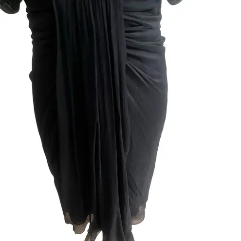 Vintage Diane Von Furstenburg Size 10 100% Silk Sheath Dress Ruched Chiffon Black