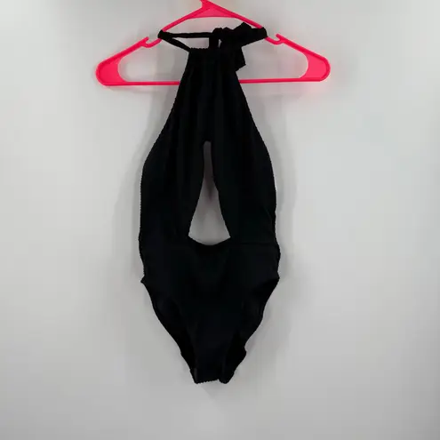 PQ SWIM PILYQ Swimsuit SZ Small NEW One Piece Black Cutout Swiss Dot Halter NWOT
