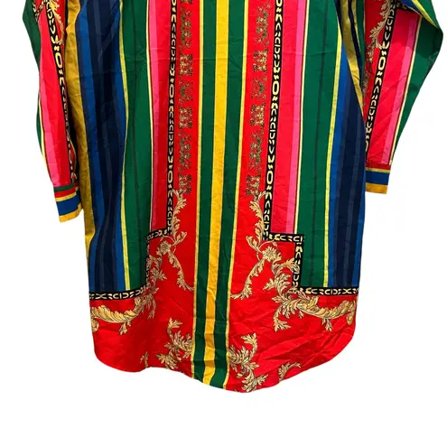 Red Striped Button Up Dress Colorful Sz XL Long Sleeve Preppy