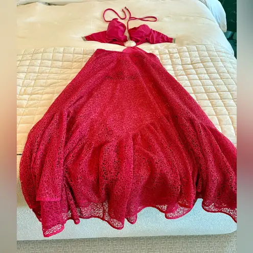 PatBO Cerise/Pink Seashell Cut Out Netted Beach Dress Pink Size M