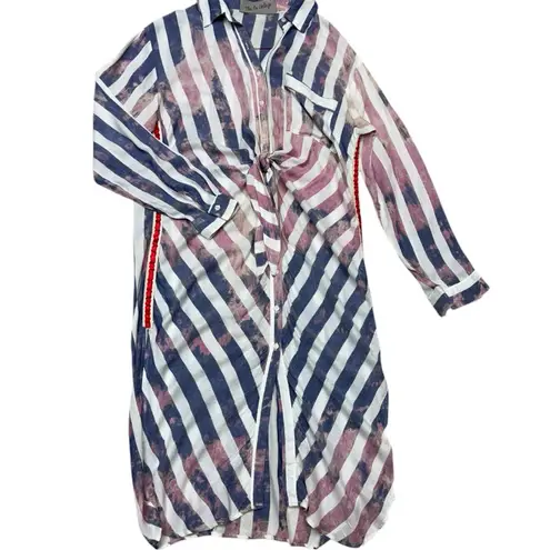 The Nu Vintage Striped Button Down Shirtdress, Astronaut Rose Graphic Back, Sz M Pink Size M