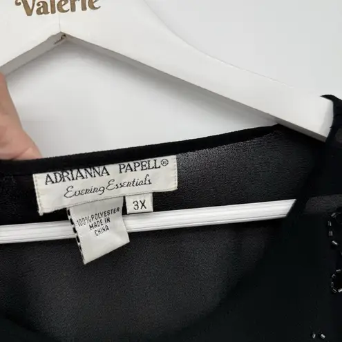 Adrianna Papell  Evening Essentials Black Sheer Long Sleeve Beaded Blouse Size 3X