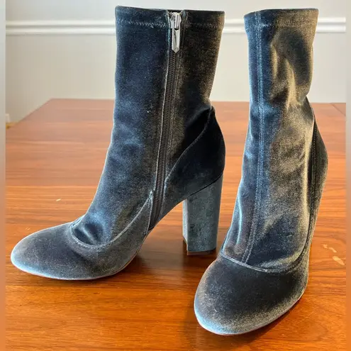 Sam Edelman Calexa Blue Gray Velvet Suede Sock Bootie Block Heel Size 8M