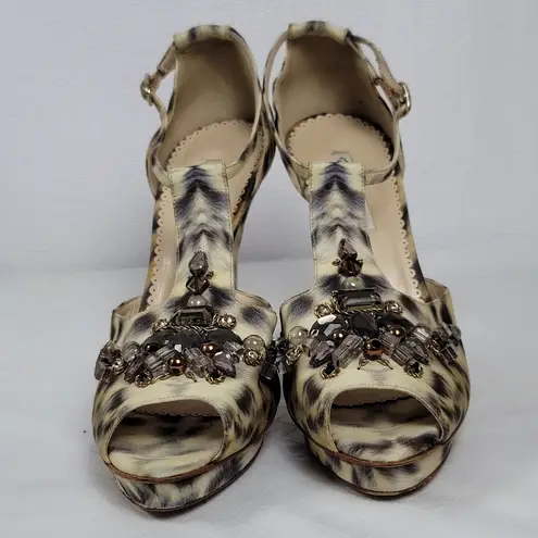Oscar de la Renta Crystal Embellished Animal Print Platform Sandals 40