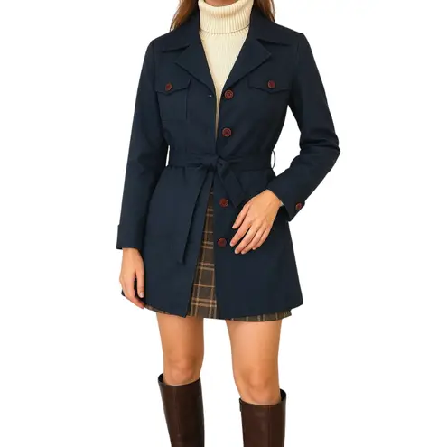 Vintage 70s Navy belted trench coat Made in USA Blue