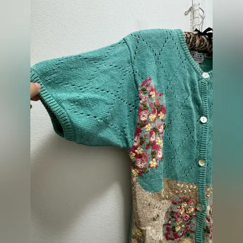 Jantzen Hand Embroidered Sweater Petite S Cottagecore Grannycore Short Slve - Image 3