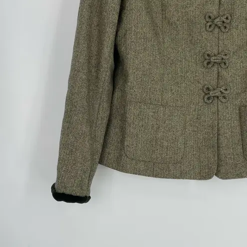 Carlisle Womens Green Vintage Mandarin Collar Frog Closure Blazer Jacket US 8