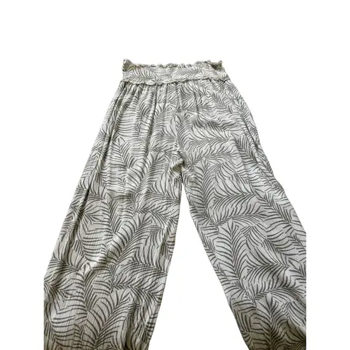 SaltyLemon Leaf Print Wide Leg Elastic Waist Casual Pants Size Large Palazza Gray