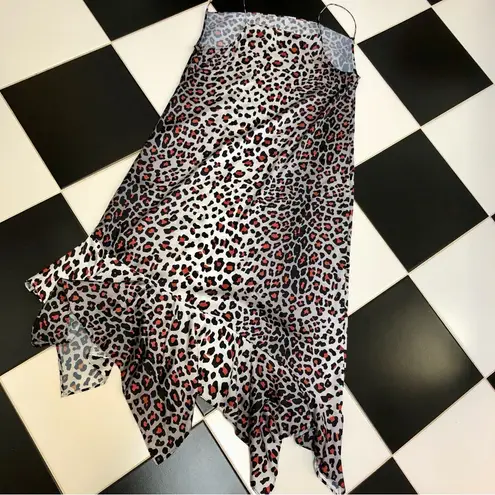 Marques Almeida Satin Midi Slip Dress Leopard Print Silver Pink Handkerchief Hem