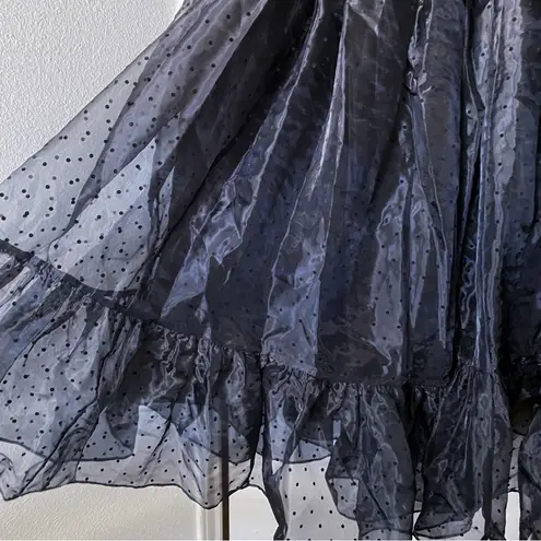 Selkie Caviar French Puff Dress Midi Black Polka Dot Organza XL NWT