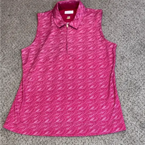 Greg Norman Pink Fern Print Sleeveless Golf Polo Top XL ML75 PlayDry Preppy