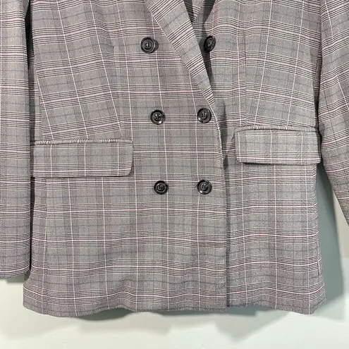 Attention Vintage Y2K  Pink & Grey Plaid Hip Length Double Breasted Blazer Size M