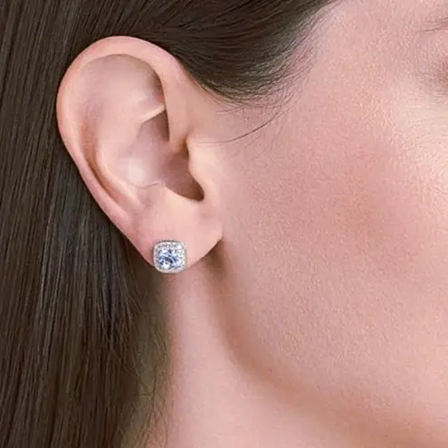 Periwinkle Blue Spinel & White Sapphire Halo Studs in Sterling Silver 8mm NWT