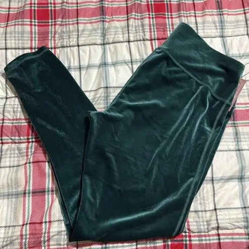 Kalon sz large high waist velvet emerald legging pull on skinny leg holiday NWT Green