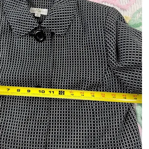 Studio Works Black White Geometric Print Collar Neck 3 Button Cropped Jacket S