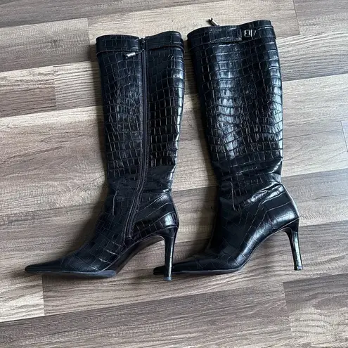 Lauren Ralph Lauren Crocodile heeled boots size 8.5 Black