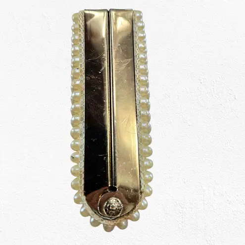 Vintage 60s JR USA Pearl Beaded Evening Clutch Gold Frame Bridal Cocktail Bag White
