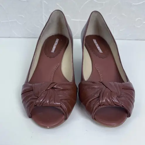 Johnston & Murphy Womens Shoes Size 7.5 Red Open Toe Slip On Heels Pumps