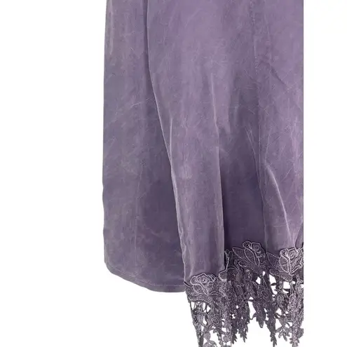 VTG Lew Magram Lavender Light Weight Crochet Hem Button Up Long Sleeve Top XL Purple