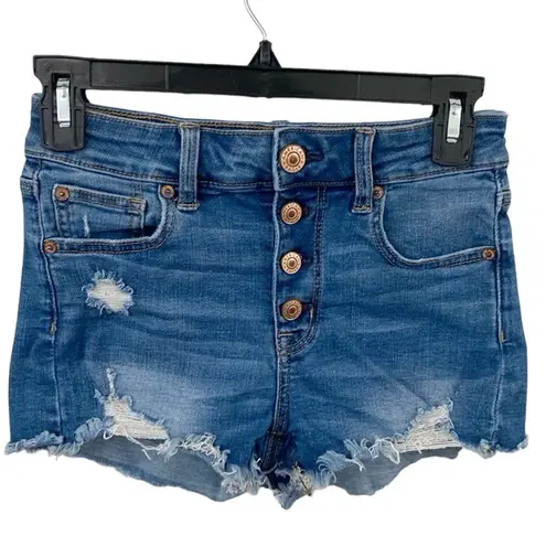 American Eagle  super stretch distressed hi-rise denim shortie button fly size 0